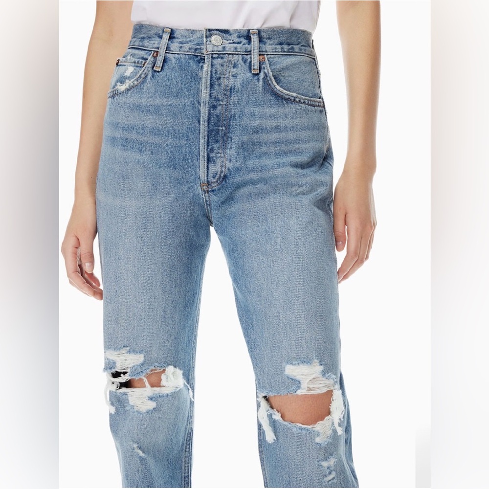 Agolde 90s Pinch High Rise Light Blue Distressed Jeans